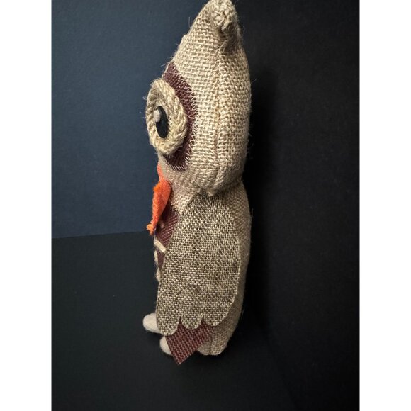 Fall Burlap Owl With Orange Bow Tie & Felt Details - Rustic Autumn Decor - Picture 4 of 9